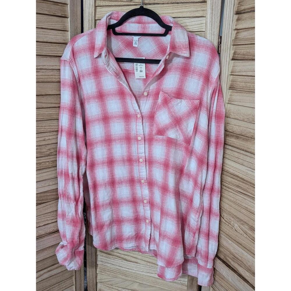 NWT AEROPOSTALE Womens Plaid Button Down Boyfriend Pink Shirt XL $46.50